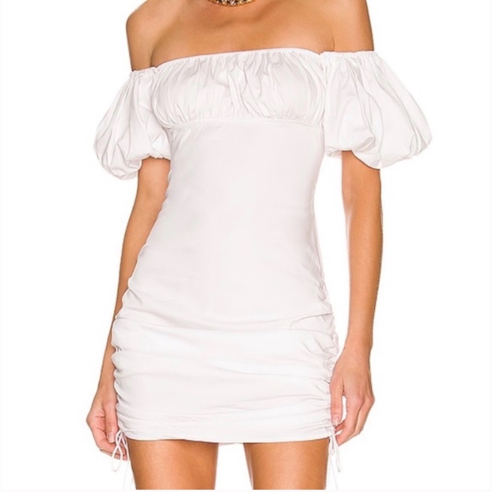 NWOT Revolve L’academie Caroline White Off The Shoulder Ruched Mini Dress Large